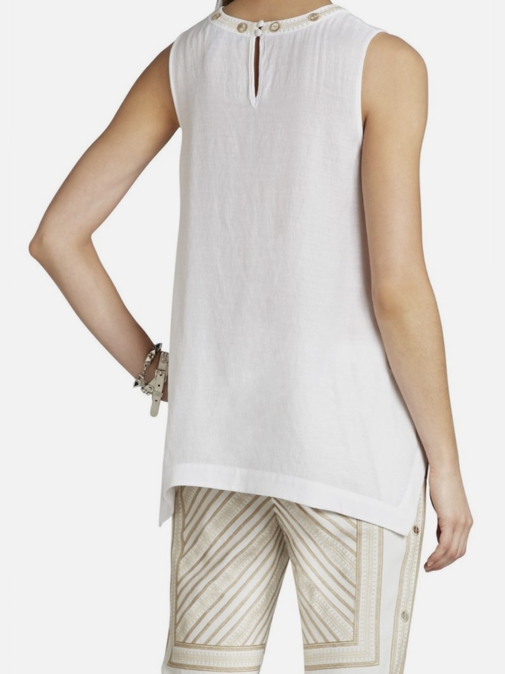 BCBGMaxAzria SHIRLEY size M White Sleeveless Embellished Tunic Boho Chic Coastal - Picture 3 of 13